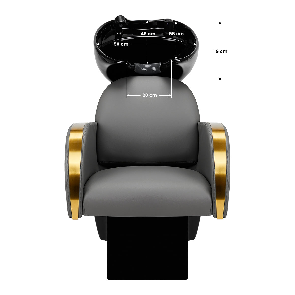 Gabbiano Hairdressing Backwash Unit Malaga Gold & Grey - side view of the complete wash unit