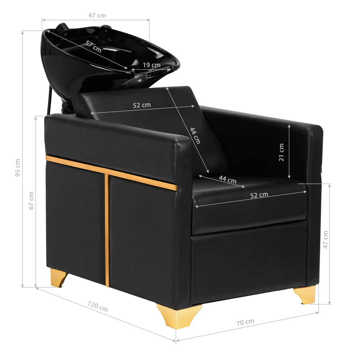 Gabbiano Hairdressing Backwash Unit Toledo Black - rear view showing the basin connections