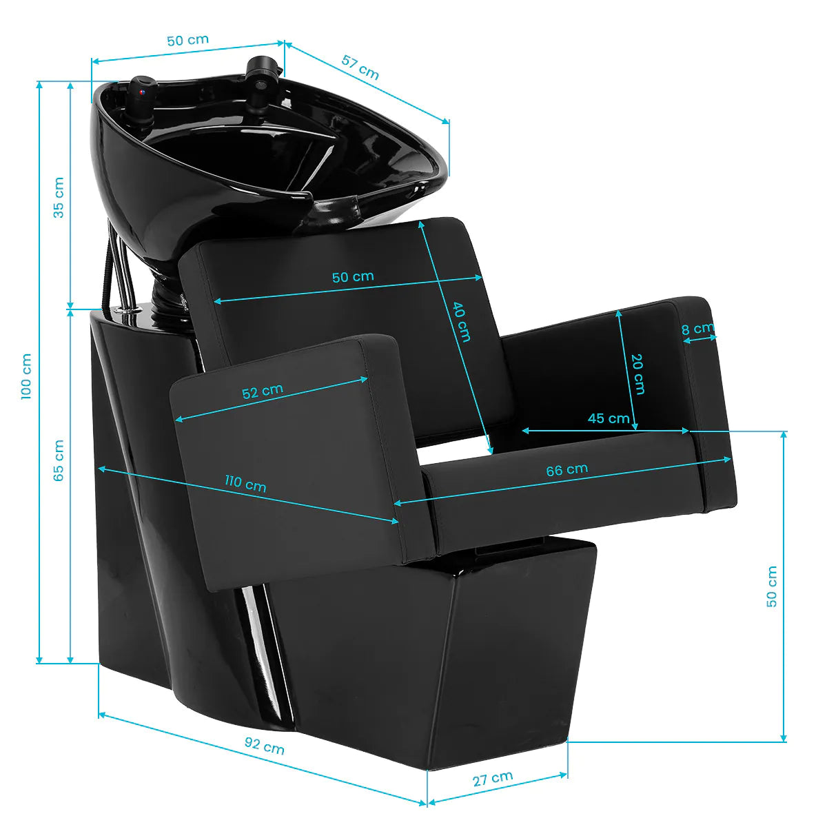 Gabbiano Hairdressing Backwash Unit Vitoria Black - side view of the complete wash unit