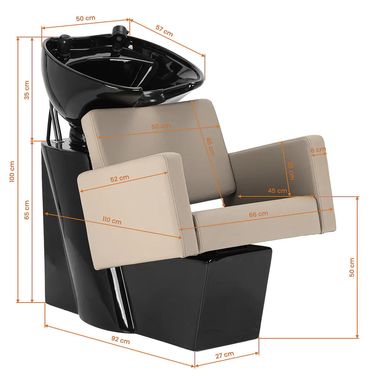 Gabbiano Hairdressing Backwash Unit Vitoria Grey Beige - rear view showing the basin connections