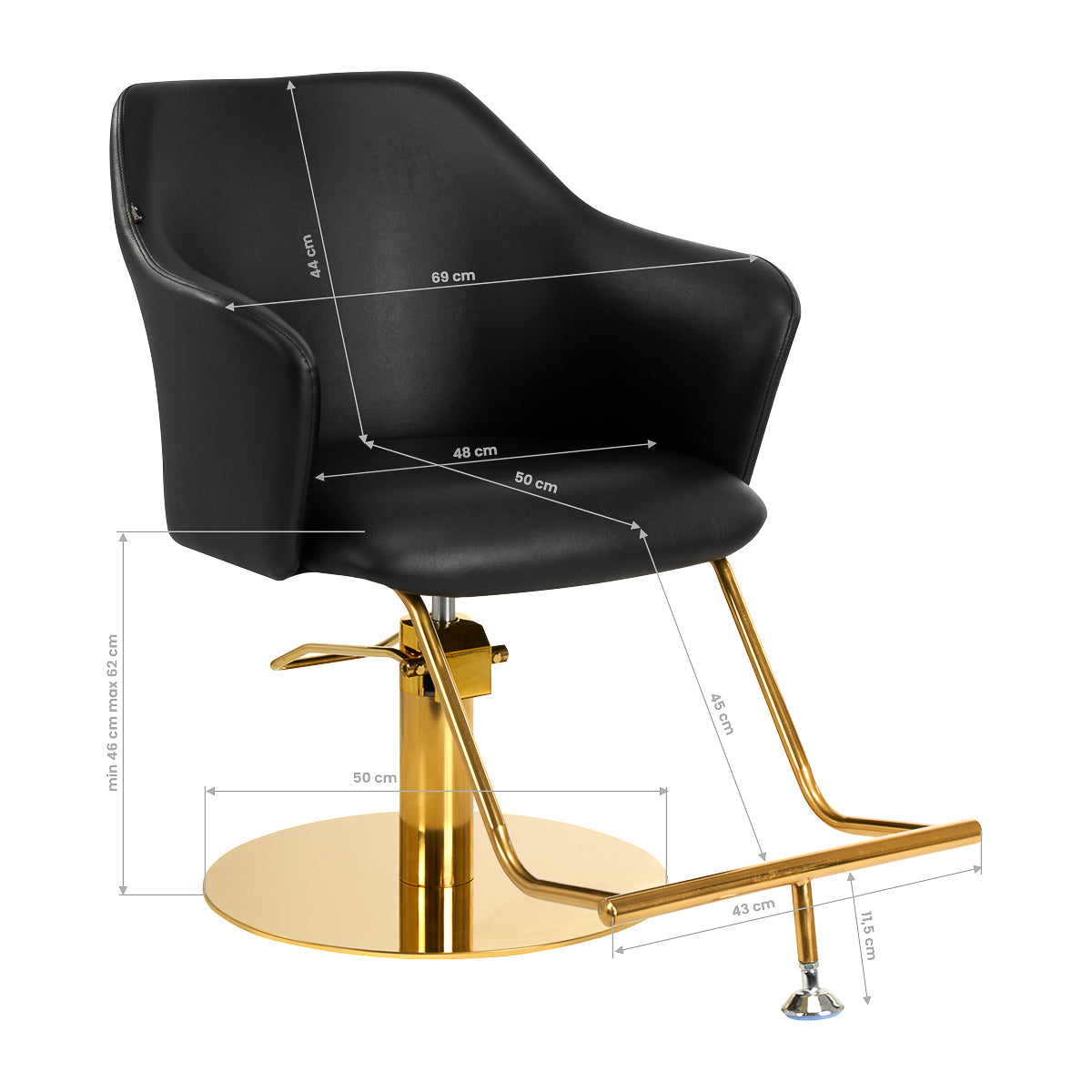 Gabbiano Hairdressing Chair B204G Black - side view on a white background