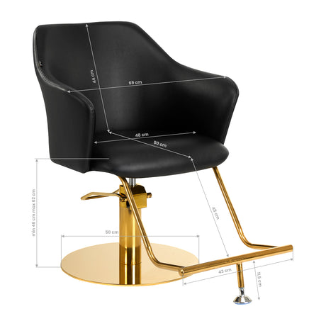 Gabbiano Hairdressing Chair B204G Black - side view on a white background