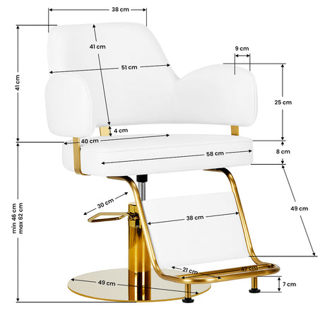 Gabbiano Hairdressing Chair Linz NQ White - dimensions and measurements shown