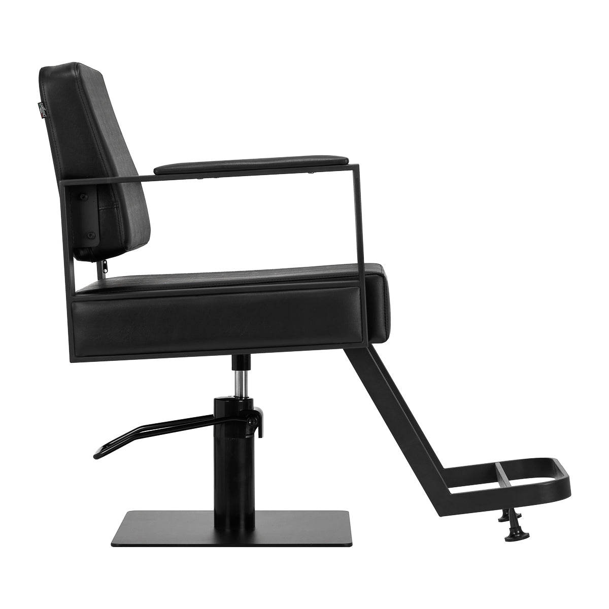 Gabbiano Hairdressing Chair Modena Black - close-up of the upholstery, frame and footrest details