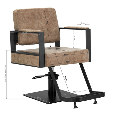 Gabbiano Hairdressing Chair Modena Old Brown - side view on a white background