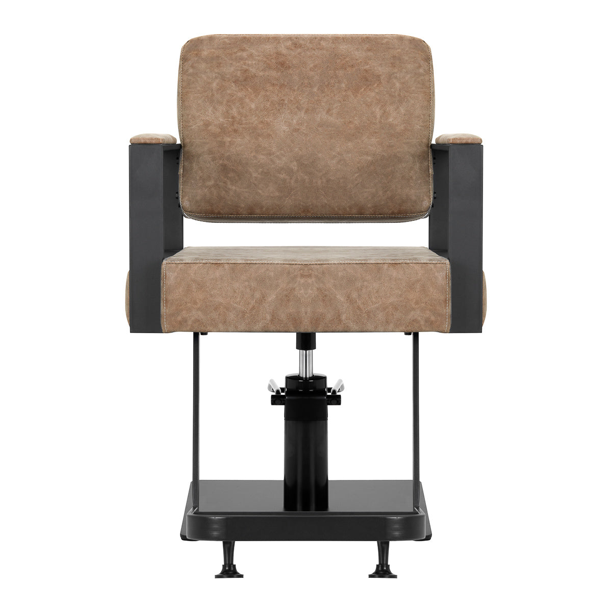 Gabbiano Hairdressing Chair Modena Old Brown - close-up of the upholstery, frame and footrest details