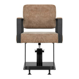 Gabbiano Hairdressing Chair Modena Old Brown - close-up of the upholstery, frame and footrest details