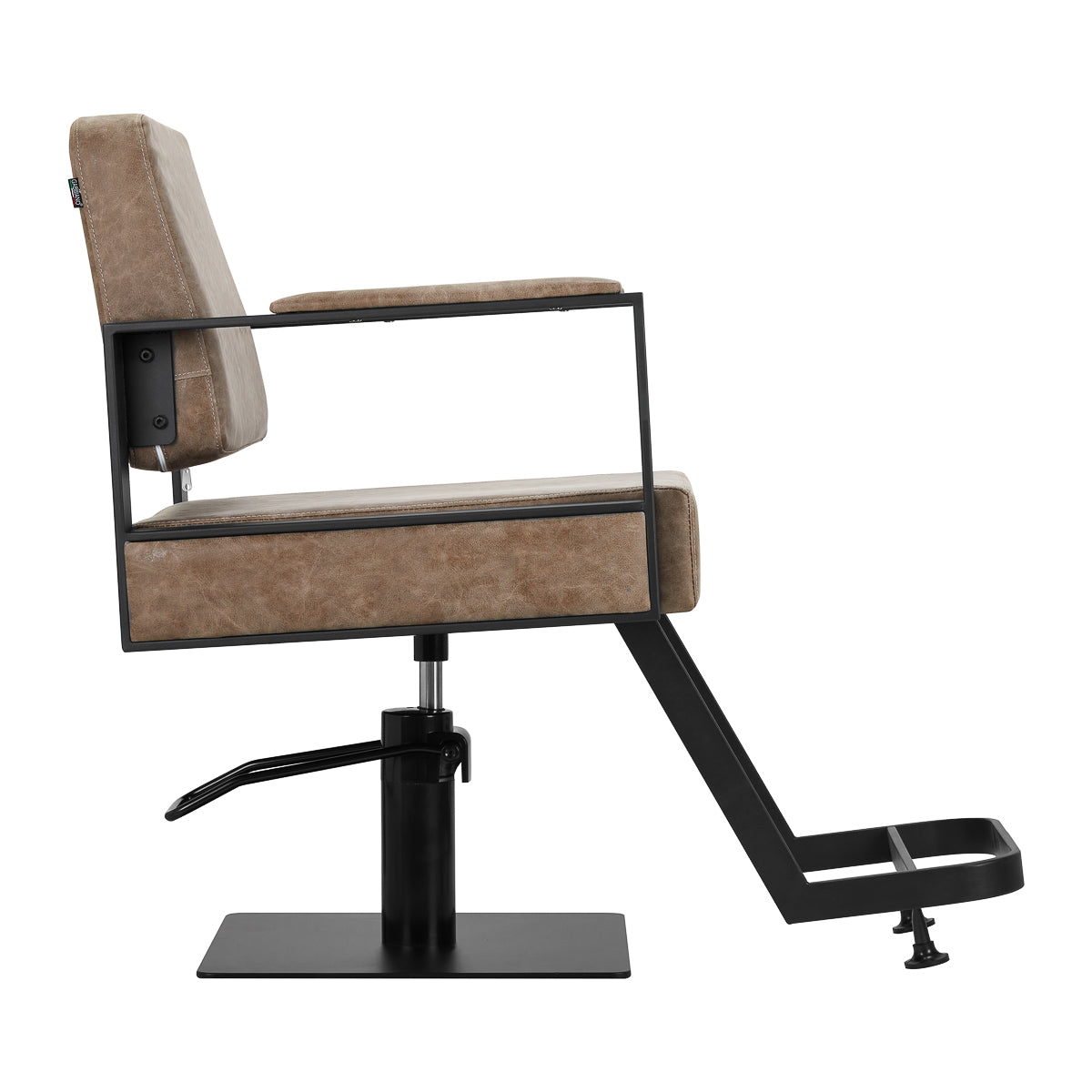 Gabbiano Hairdressing Chair Modena Old Brown - close-up of the upholstery, frame and footrest details