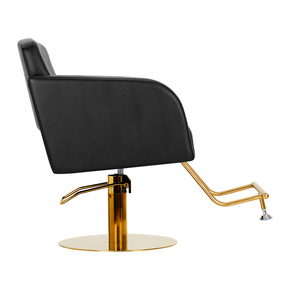 Gabbiano Hairdressing Chair Turyn Black Gold - close-up of the upholstery, frame and footrest details