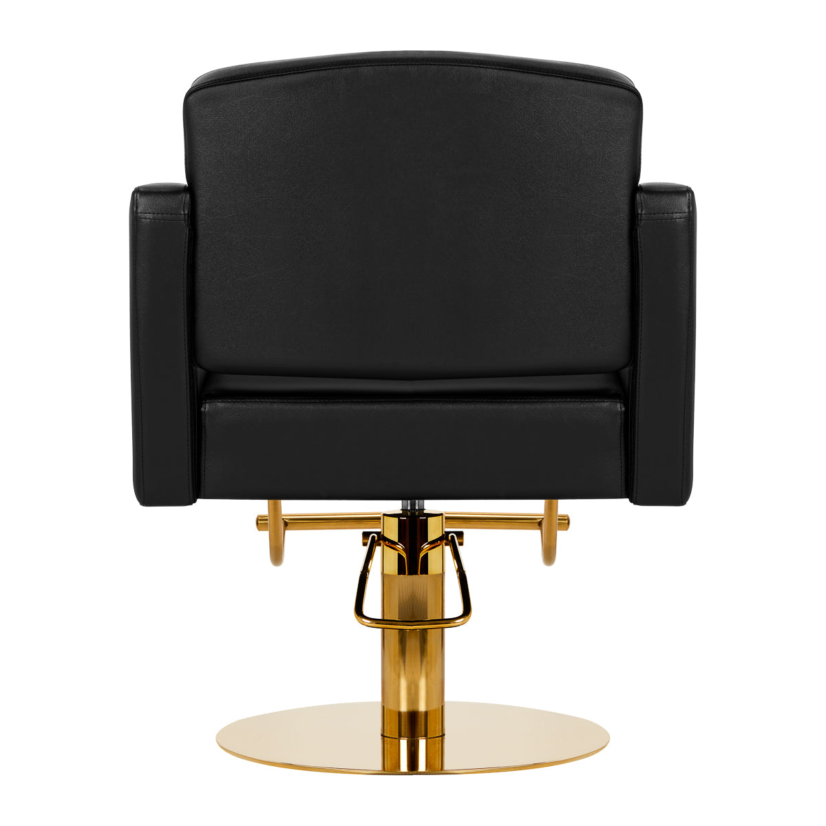 Gabbiano Hairdressing Chair Turyn Black Gold - close-up of the upholstery, frame and footrest details