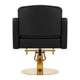 Gabbiano Hairdressing Chair Turyn Black Gold - close-up of the upholstery, frame and footrest details