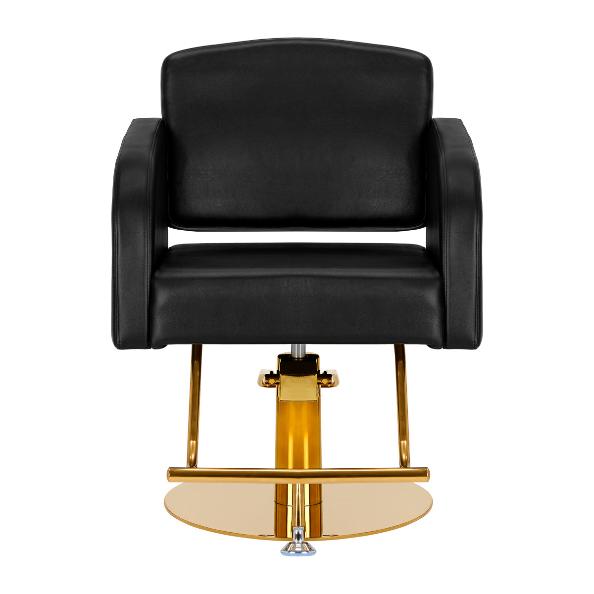 Gabbiano Hairdressing Chair Turyn Black Gold - close-up of the upholstery, frame and footrest details