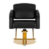 Gabbiano Hairdressing Chair Turyn Black Gold - close-up of the upholstery, frame and footrest details