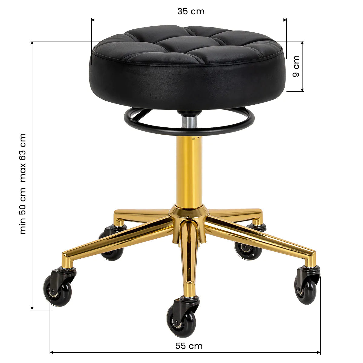 Gabbiano Hairdressing Stool Golden Black D054G - dimensions and measurements shown