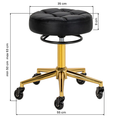 Gabbiano Hairdressing Stool Golden Black D054G - dimensions and measurements shown