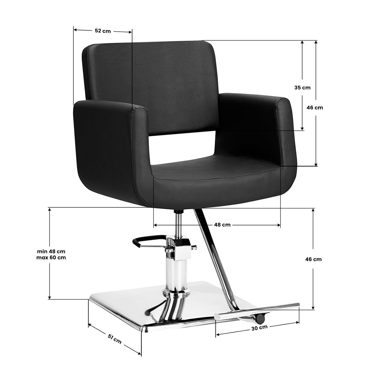 Gabbiano Helsinki Hair Salon Styling Chair Black - close-up of the upholstery, frame and footrest details