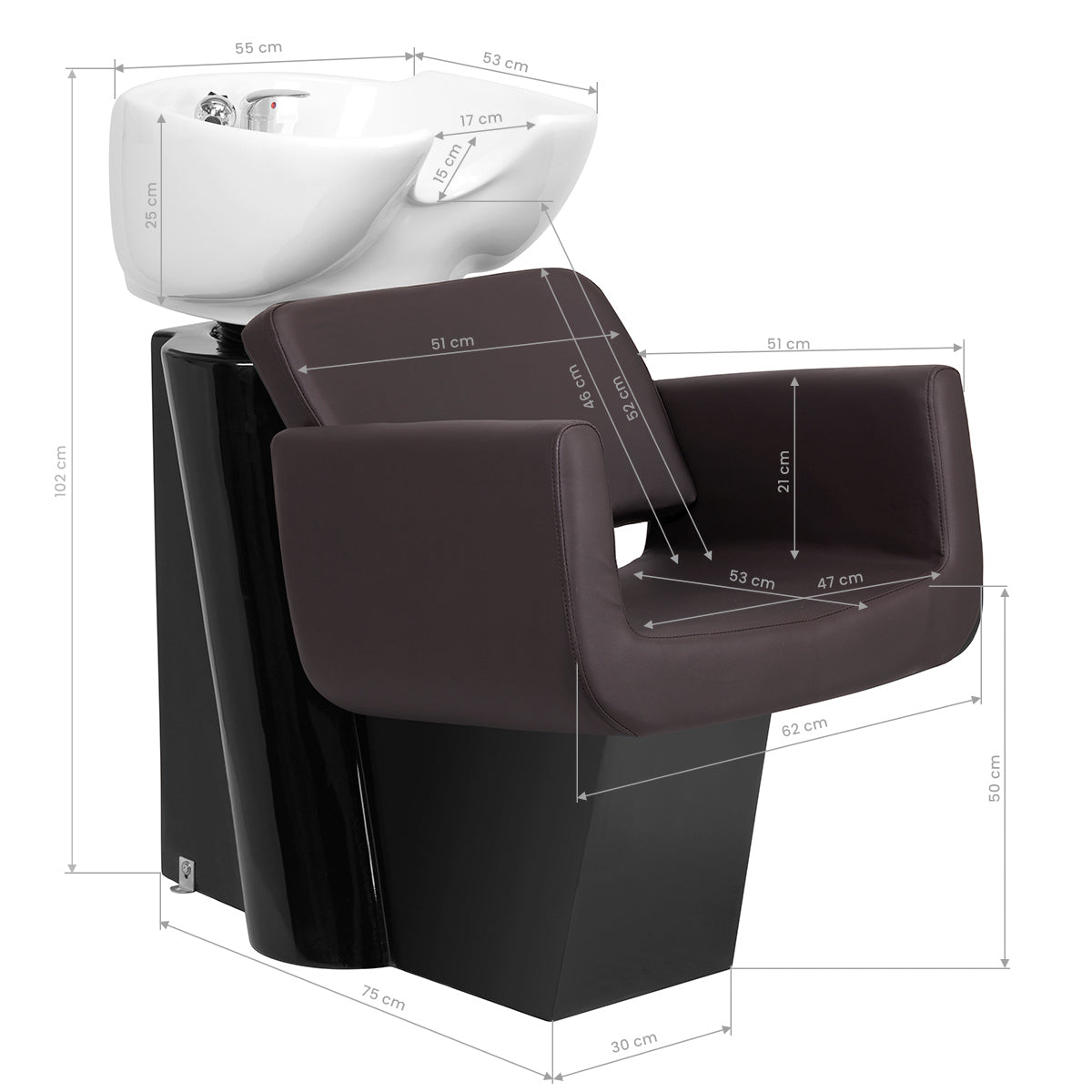 Gabbiano Helsinki Hairdressing Backwash Unit Brown - full product view on a white background