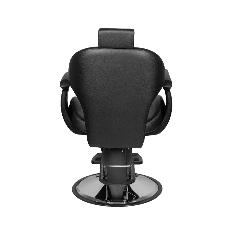 Gabbiano Igor Black Barber Chair - reclined side view with the footrest extended