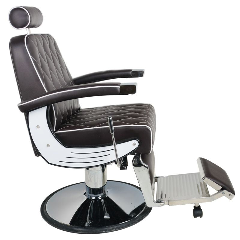 Gabbiano Imperial Barber Chair Chair Brown - close-up of the upholstery, frame and footrest details