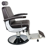 Gabbiano Imperial Barber Chair Chair Brown - close-up of the upholstery, frame and footrest details