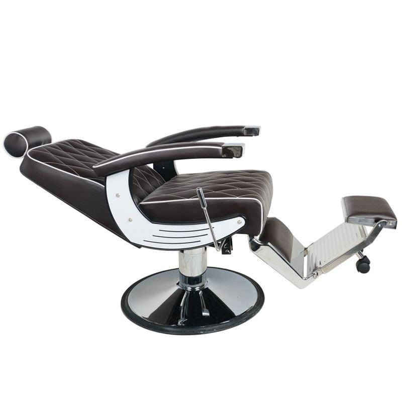 Gabbiano Imperial Barber Chair Chair Brown - close-up of the upholstery, frame and footrest details