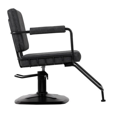Gabbiano Katania Loft Old Leather Hair Salon Styling Chair Black - side view on a white background