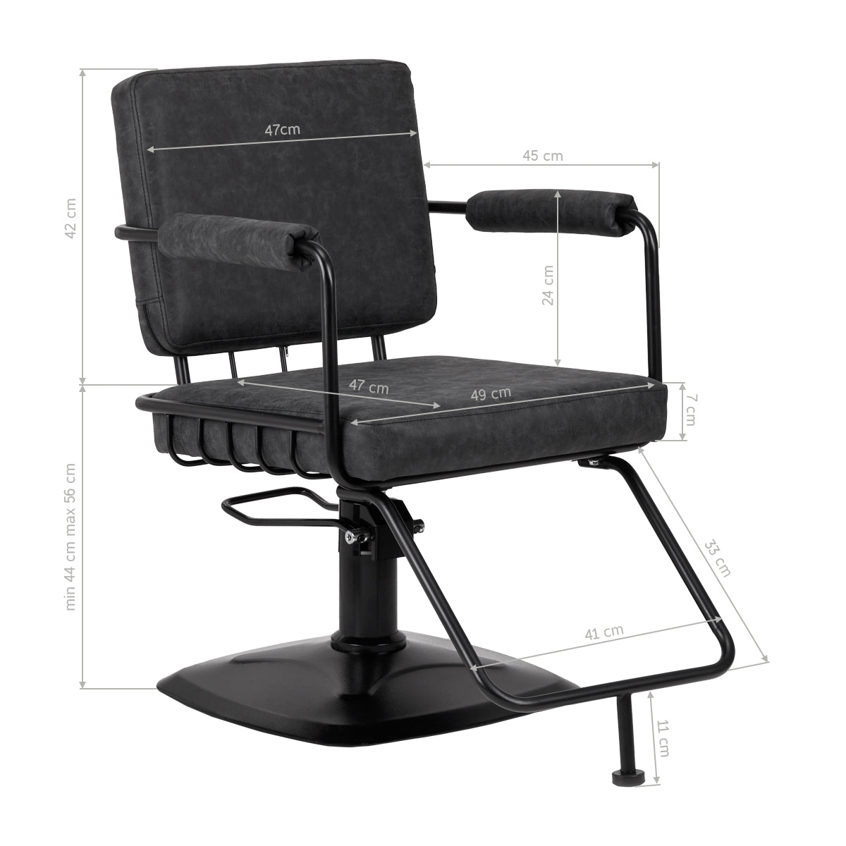 Gabbiano Katania Loft Old Leather Hair Salon Styling Chair Black - rear view on a white background