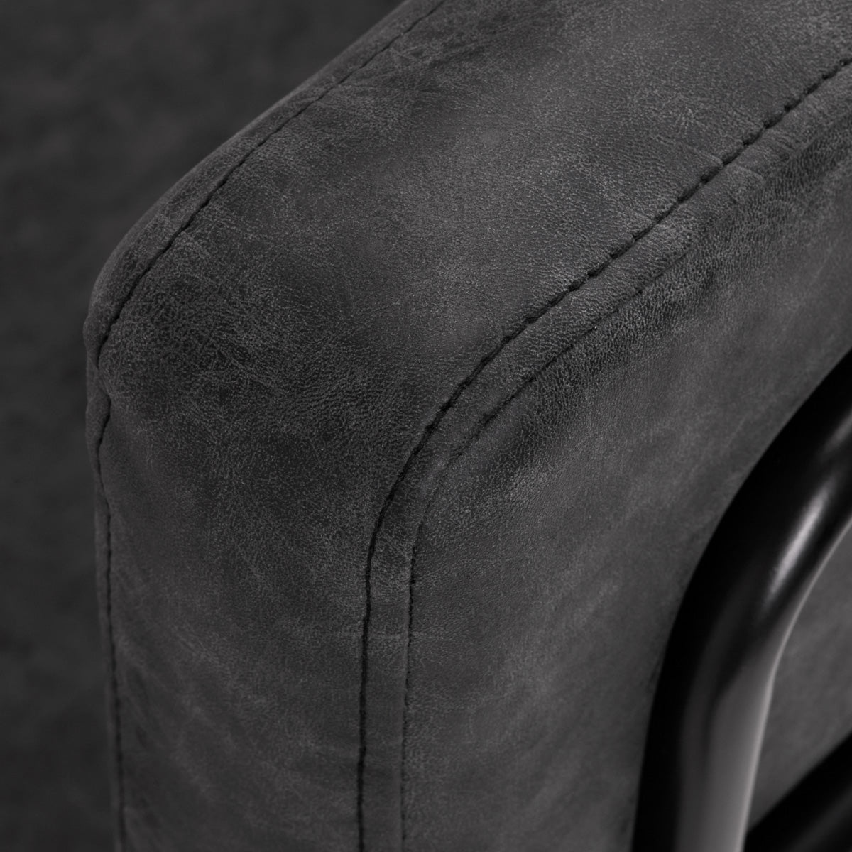 Gabbiano Katania Loft Old Leather Hair Salon Styling Chair Black - close-up of the upholstery and construction details