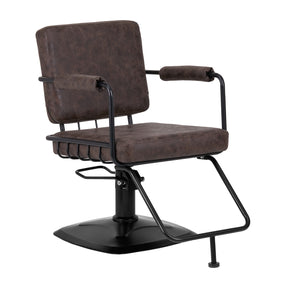 Gabbiano Katania Loft Old Leather Hair Salon Styling Chair Dark Brown - angled front view on a white background