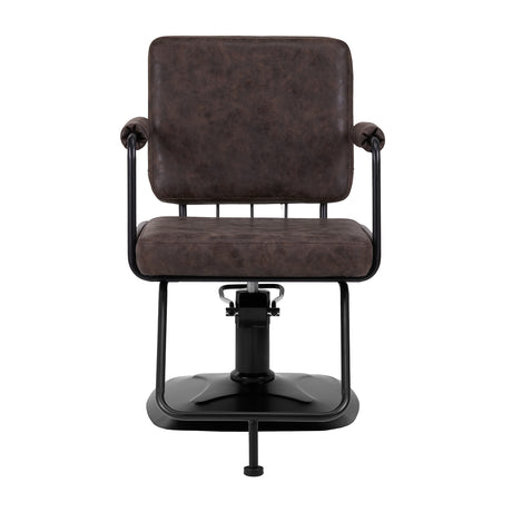 Gabbiano Katania Loft Old Leather Hair Salon Styling Chair Dark Brown - side view on a white background