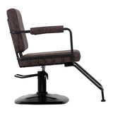 Gabbiano Katania Loft Old Leather Hair Salon Styling Chair Dark Brown - reclined side view with the footrest extended