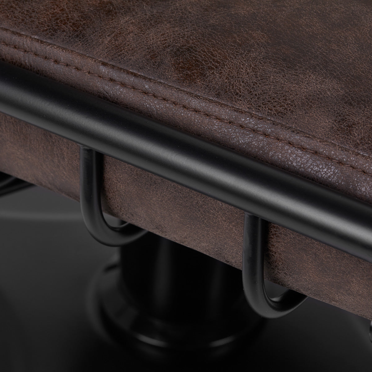 Gabbiano Katania Loft Old Leather Hair Salon Styling Chair Dark Brown - close-up of the upholstery and construction details