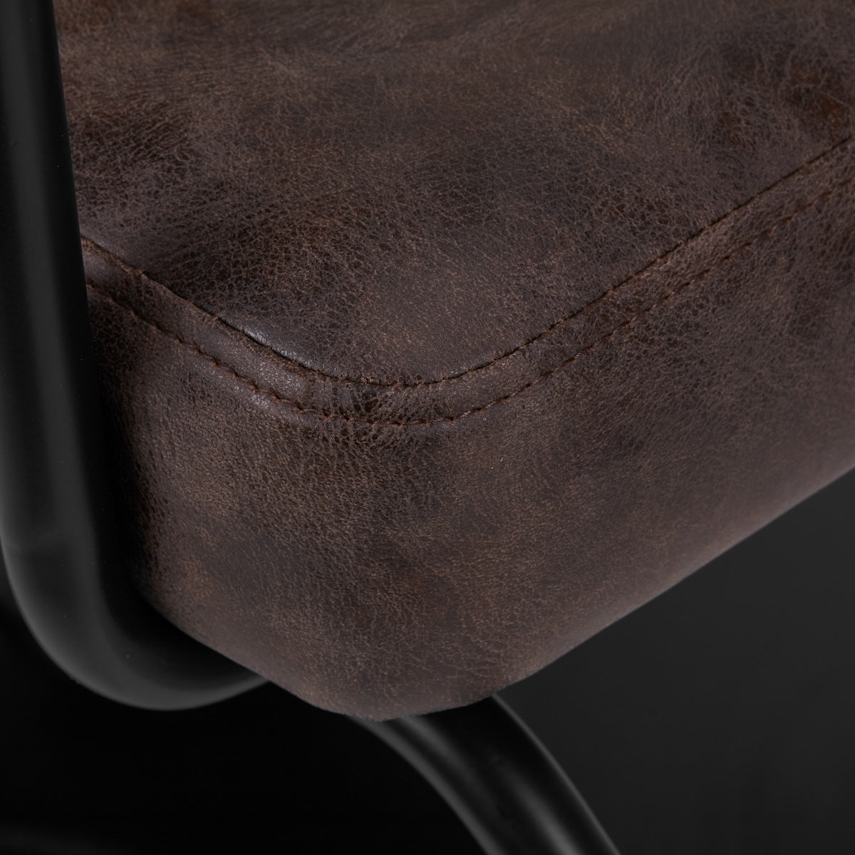 Gabbiano Katania Loft Old Leather Hair Salon Styling Chair Dark Brown - close-up of the upholstery and construction details