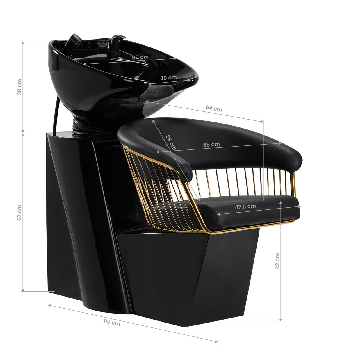 Gabbiano Lille-M Backwash Unit Gold & Black - full product view on a white background