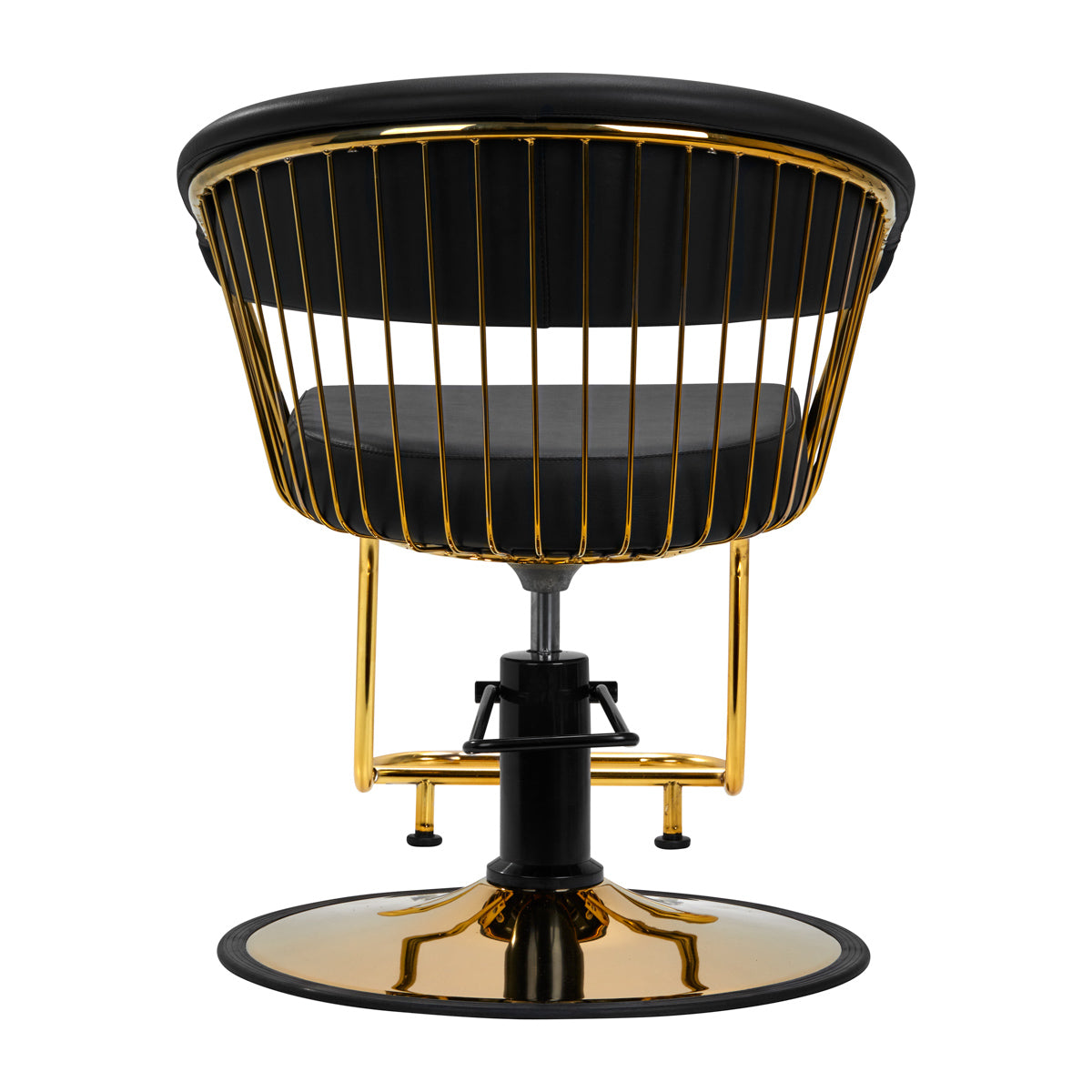 Gabbiano Lille-M Hair Salon Styling Chair Gold & Black - close-up of the upholstery, frame and footrest details