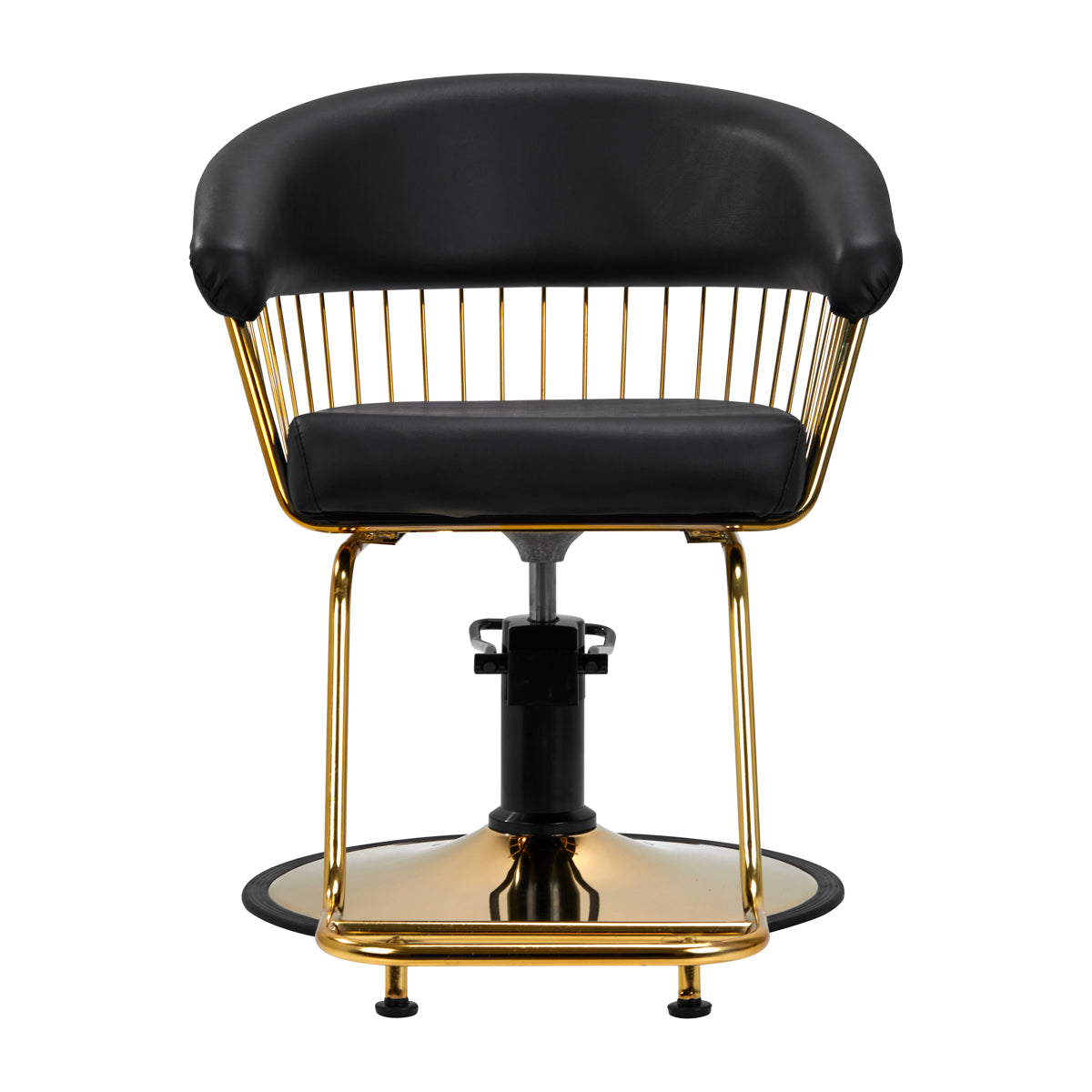 Gabbiano Lille-M Hair Salon Styling Chair Gold & Black - close-up of the upholstery, frame and footrest details