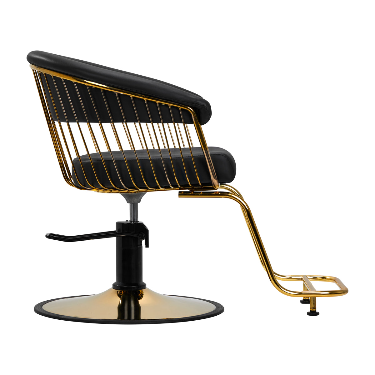 Gabbiano Lille-M Hair Salon Styling Chair Gold & Black - close-up of the upholstery, frame and footrest details