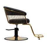 Gabbiano Lille-M Hair Salon Styling Chair Gold & Black - close-up of the upholstery, frame and footrest details