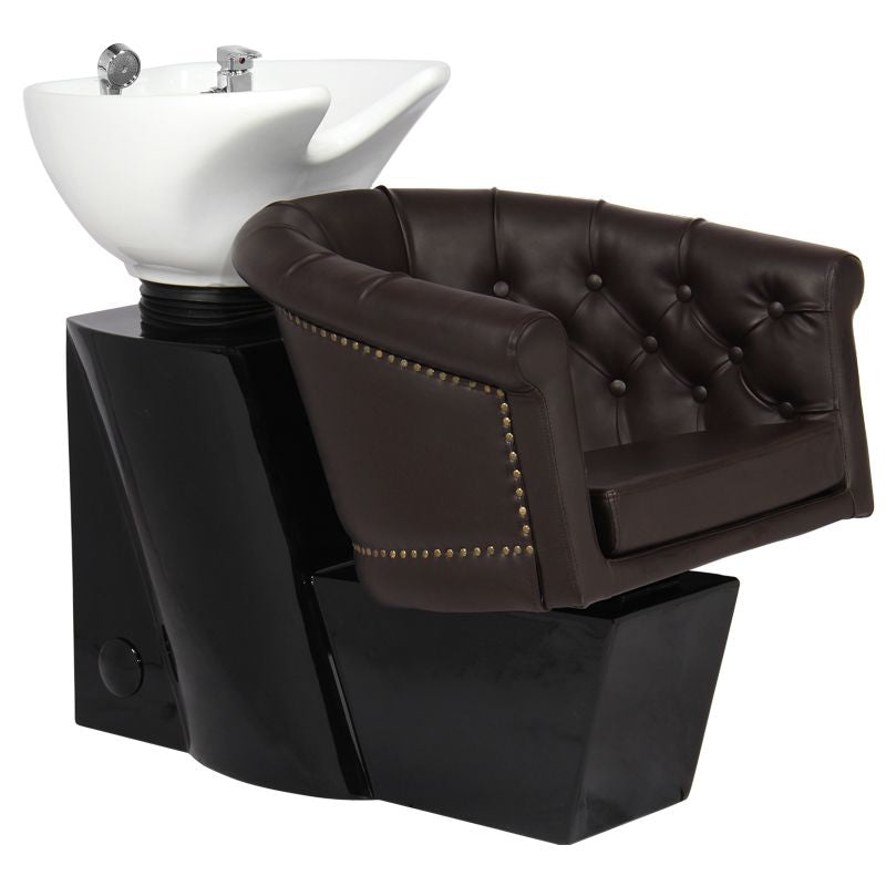 Gabbiano London Hair Wash Unit Brown - full product view at an angle on a white background