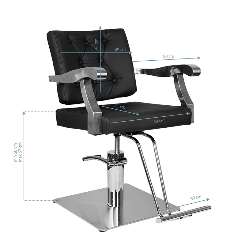 Gabbiano Lyon Hair Salon Styling Chair Black - side view on a white background