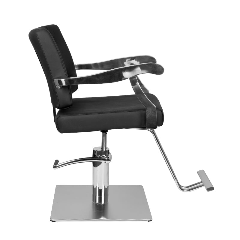 Gabbiano Lyon Hair Salon Styling Chair Black - close-up of the upholstery, frame and footrest details