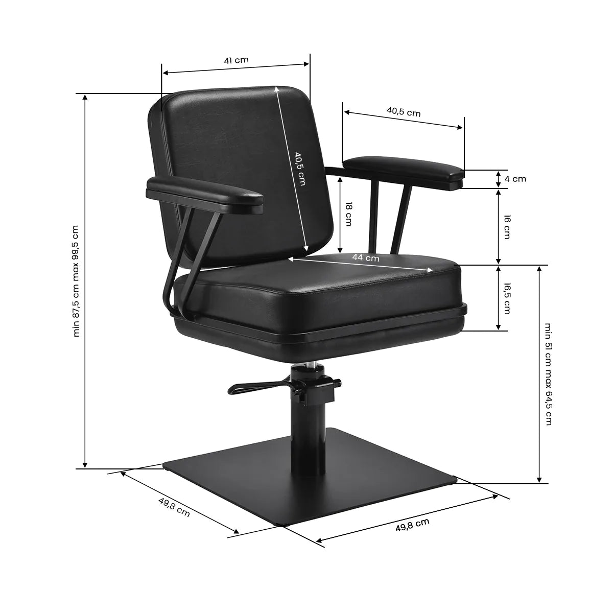 Gabbiano Madrid Hair Salon Styling Chair Black - close-up of the upholstery, frame and footrest details