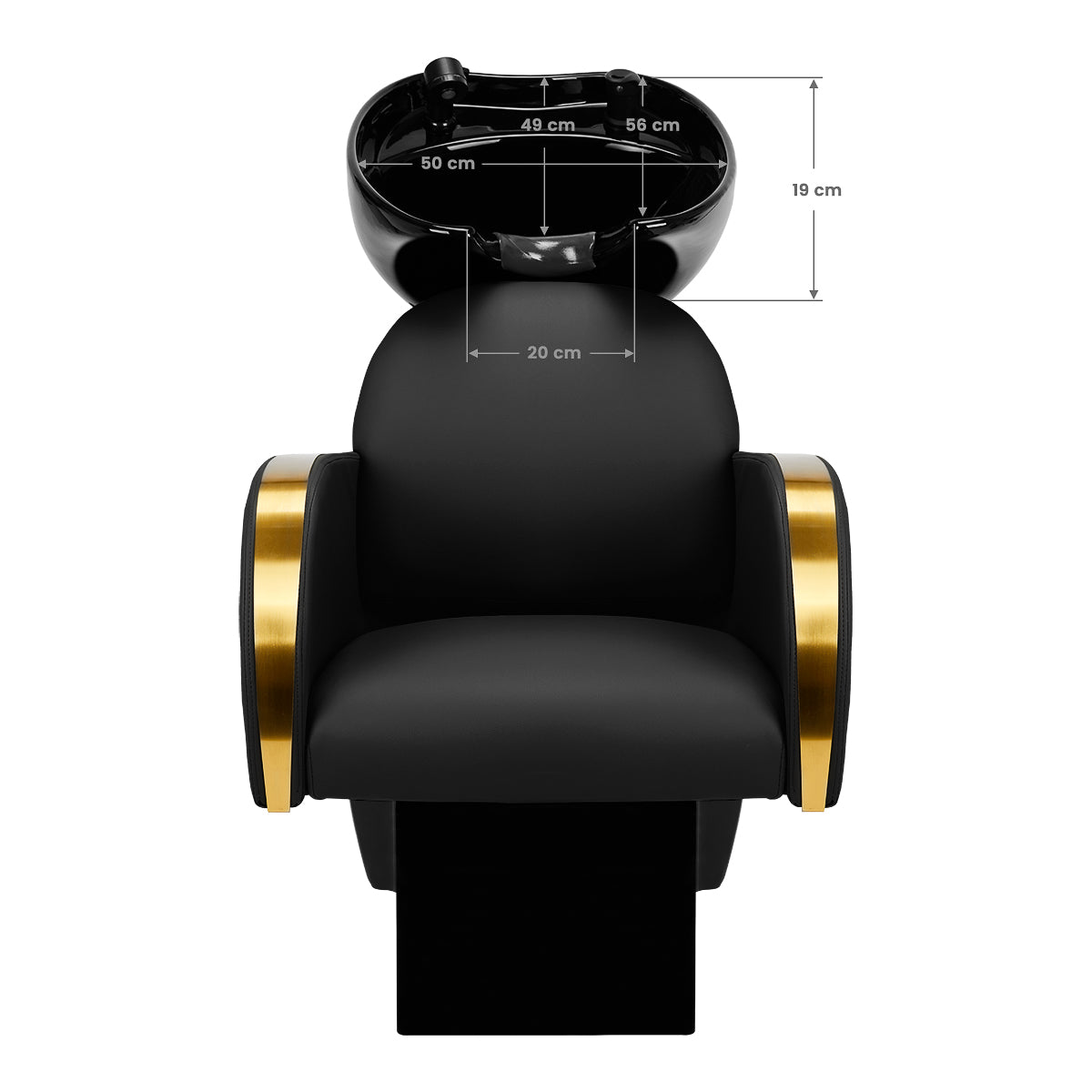Gabbiano Malaga Backwash Unit Gold & Black - rear view showing the basin connections