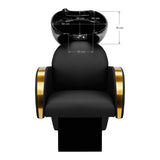 Gabbiano Malaga Backwash Unit Gold & Black - rear view showing the basin connections