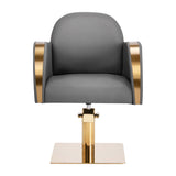 Gabbiano Malaga Hair Salon Styling Chair Gold & Grey - close-up of the upholstery, frame and footrest details