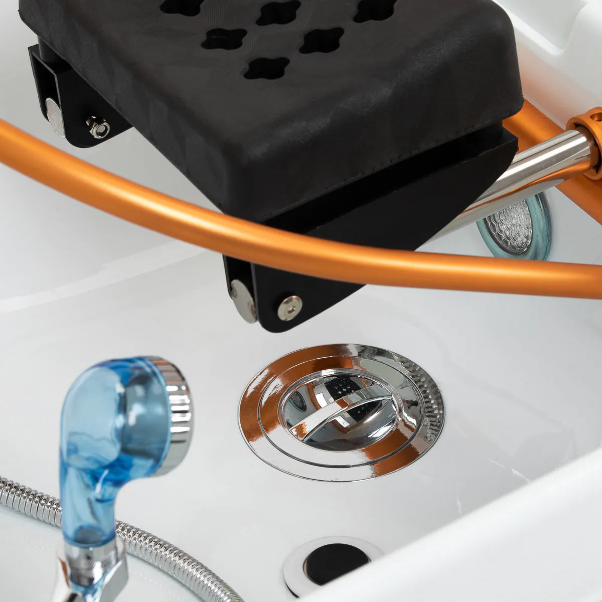 Gabbiano Maldives Head Spa Bed & Professional Hair Washing Station Beige - close-up of the upholstery and construction details