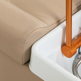 Gabbiano Maldives Head Spa Bed & Professional Hair Washing Station Beige - close-up of the upholstery and construction details