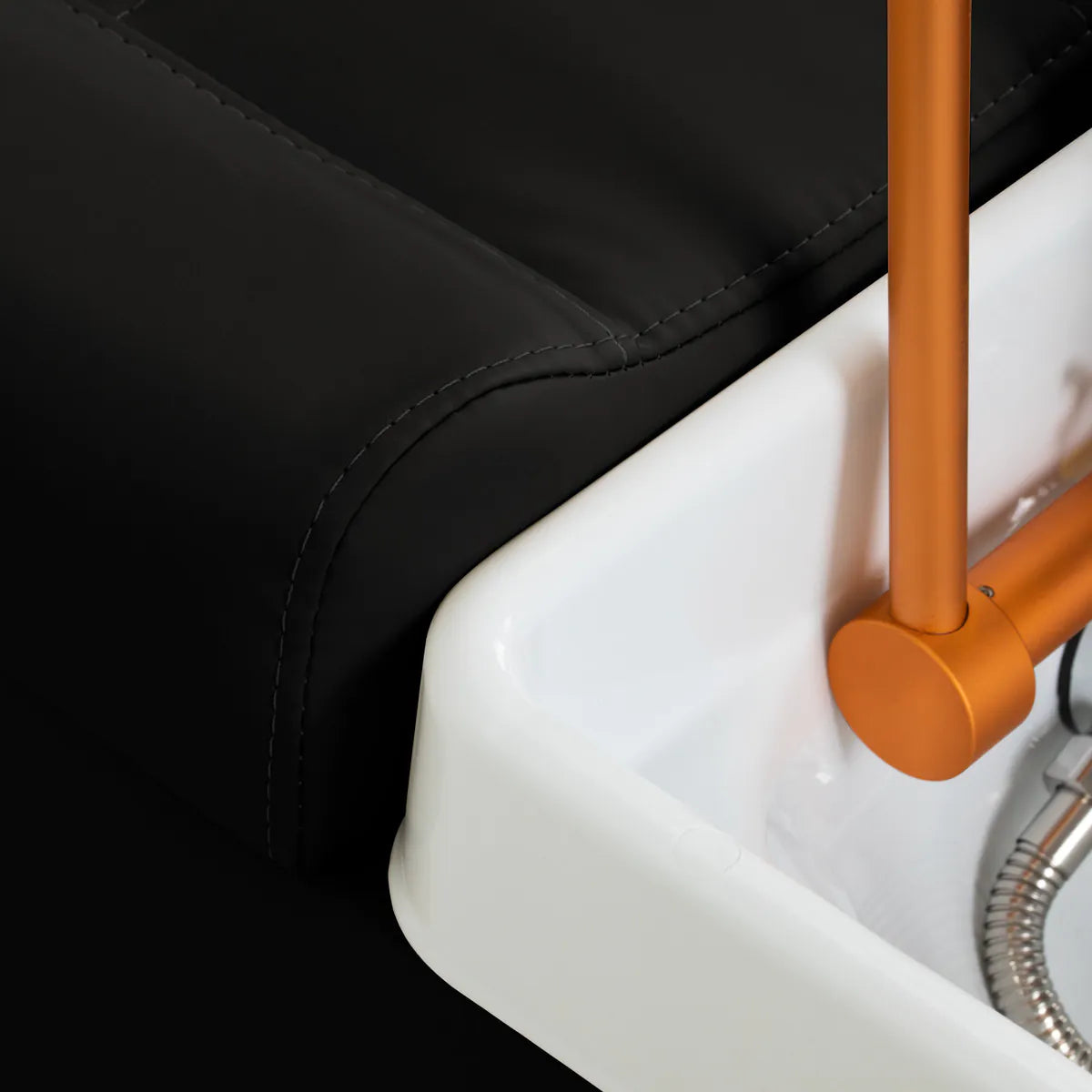 Gabbiano Maldives Head Spa Bed & Professional Hair Washing Station Black - close-up of the upholstery and construction details