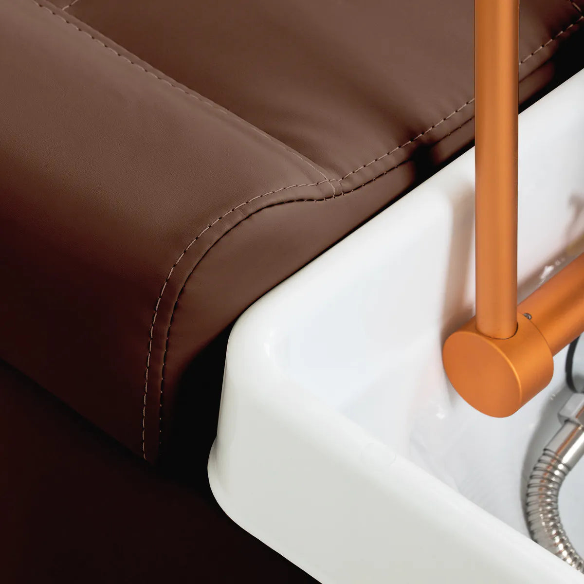 Gabbiano Maldives Head Spa Bed & Professional Hair Washing Station Brown - close-up of the upholstery and construction details