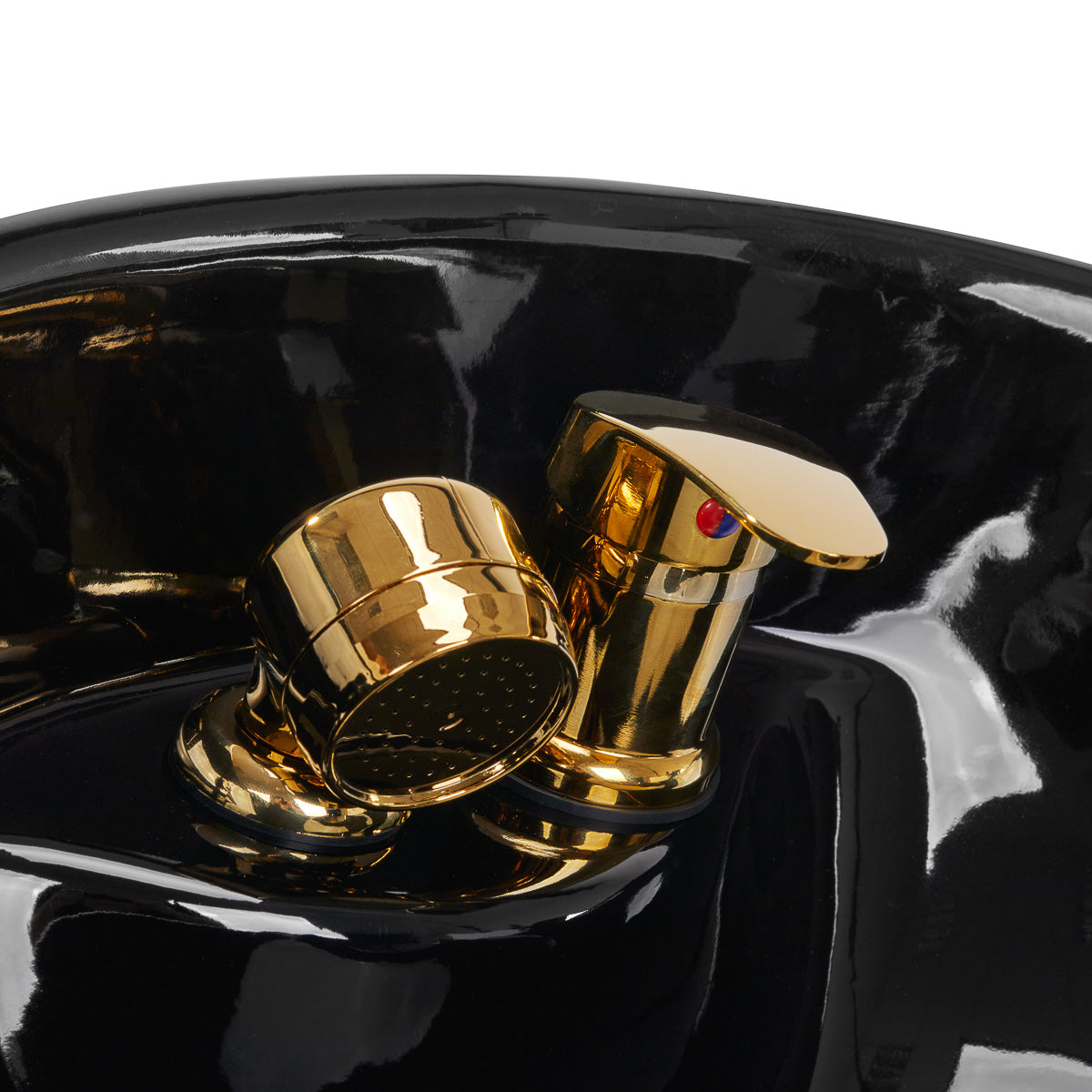 Gabbiano Marcus Backwash Unit Gold & Black - displayed in a professional treatment-room setting